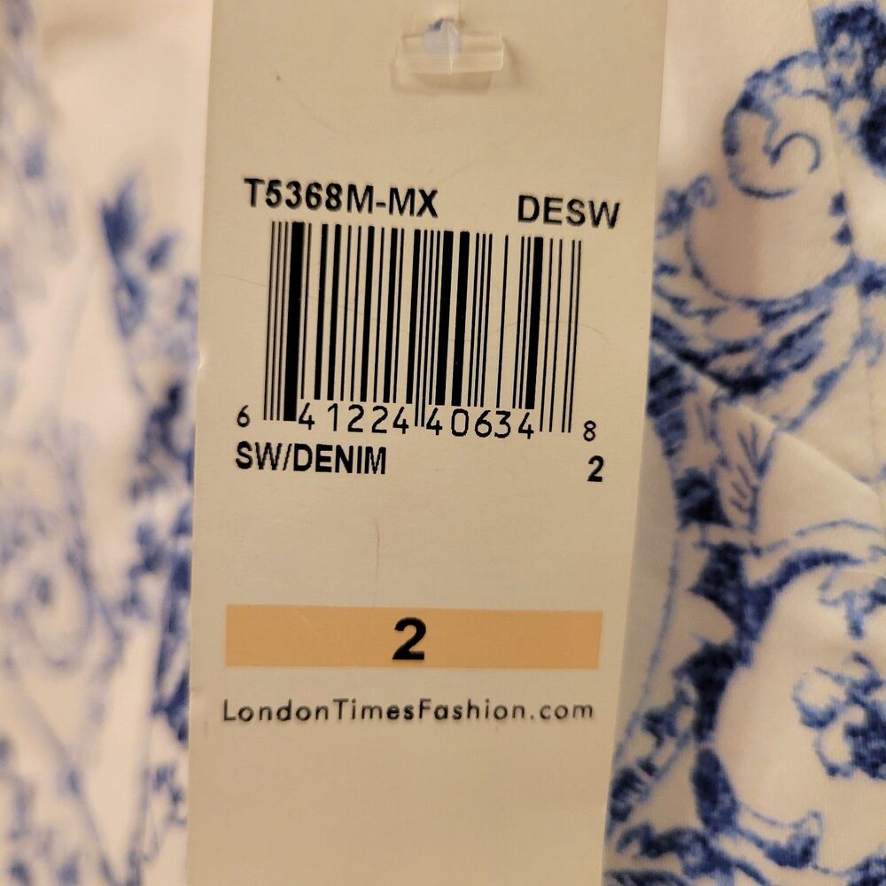 London Times Women's Size 2 Blue White Floral Damask Sleeveless Sheath Dress - Picture 9 of 9